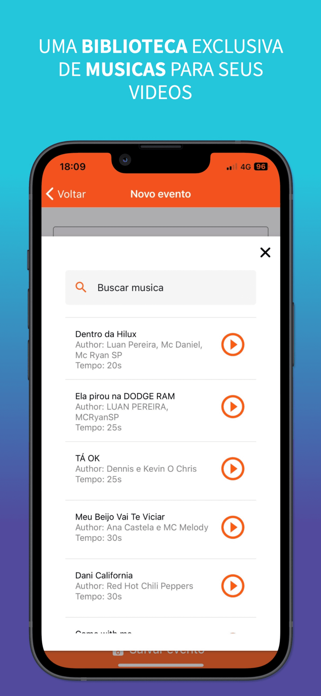 Biblioteca exclusiva de músicas do ZootBooth 360 com artistas brasileiros e internacionais
